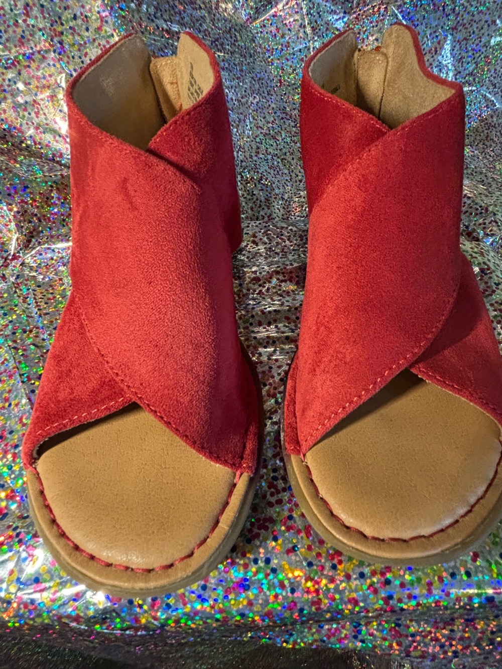 b.o.c. Red Suede Crisscross Open-Toe Sandal Bootie